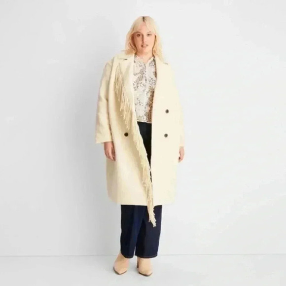 NWT Women's Notched Lapel Double Breasted Fringe Coat- FUTURE COLLECTIVE - Picture 1 of 3